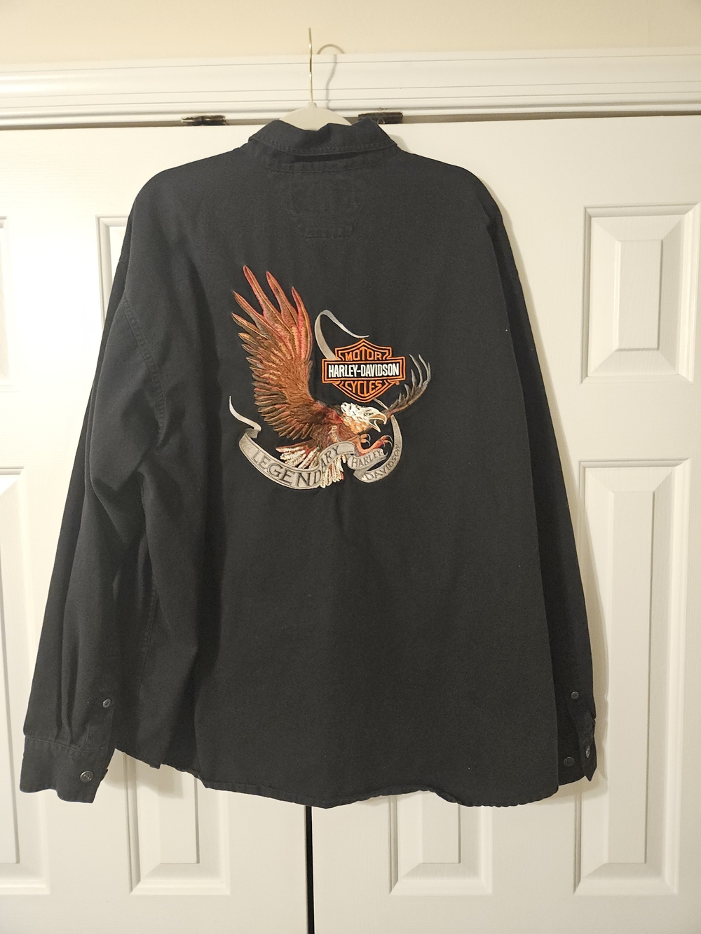 Vintage 2003 Harley-Davidson Men's XXL Black Twill Cotton Long Sleeve Button-Up.